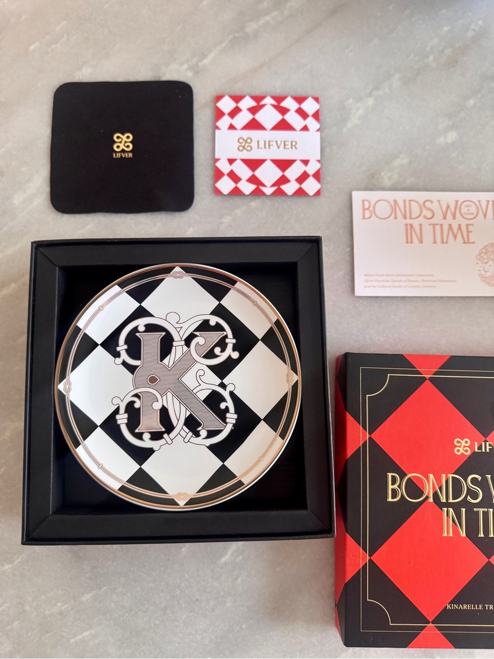 Decorative Trinket Dish in Black & White Harlequin - K